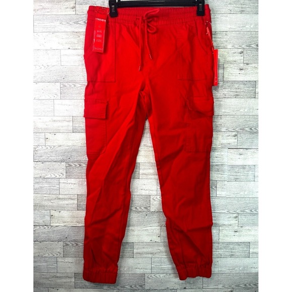 Roma Studio Hyper Cargo Jogger Pants Drawstring Waist Red NWT Size L‎ - Picture 1 of 13